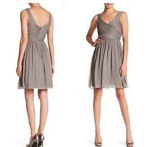 J. Crew  Heidi Dress Silk Chiffon Graphite Gray Pleated Size 8 Cocktail Lined